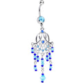 Aqua Blue Cubic Zirconia Beaded Web Chandelier Belly Ring