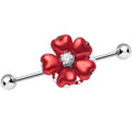 Red Faux Pearl Blossoming Flower of Hearts Industrial Barbell