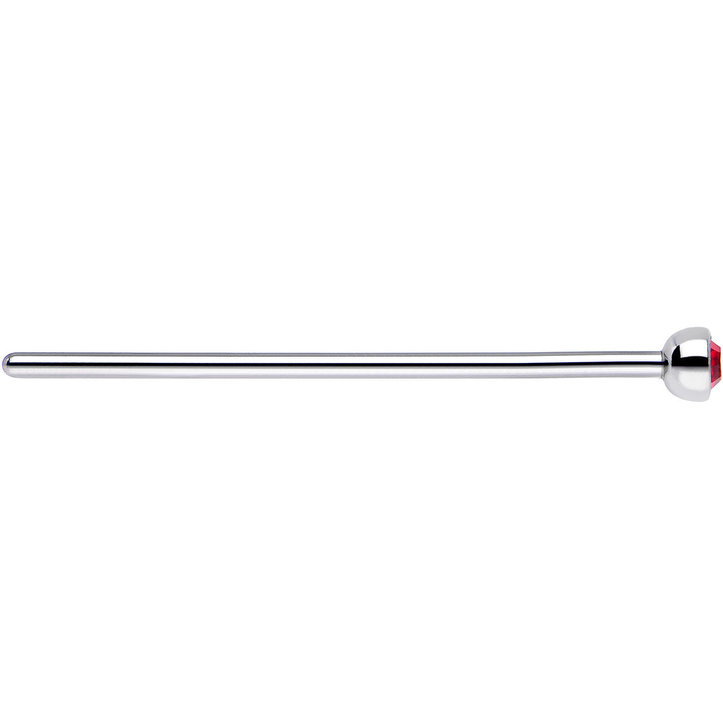 20G 3/4 Red CZ Steel Straight Fishtail Nose Ring 2mm