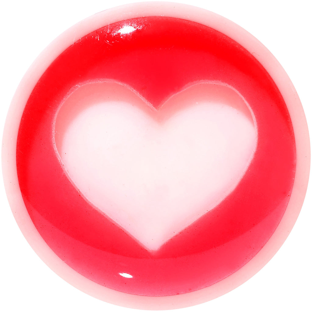9/16 White Red Acrylic Adoring Heart Saddle Plug