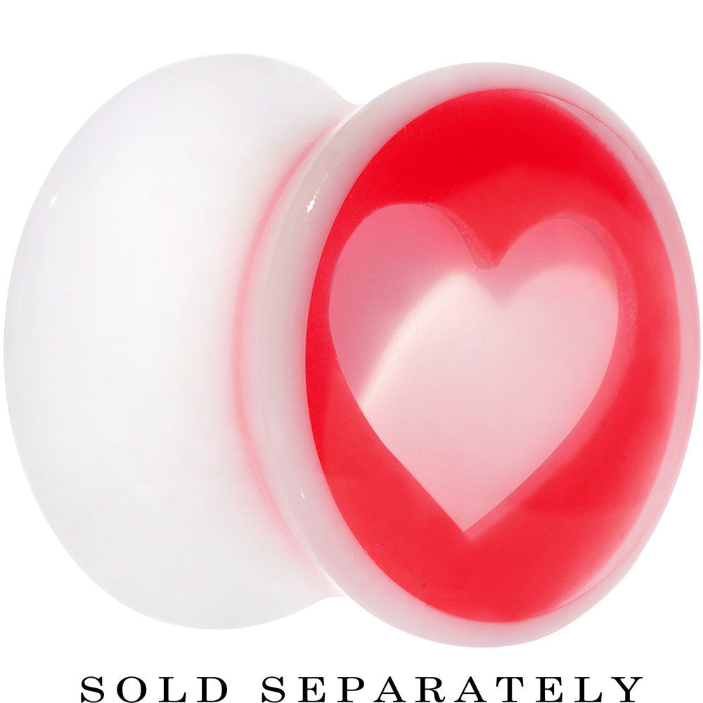 9/16 White Red Acrylic Adoring Heart Saddle Plug