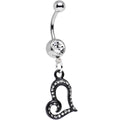 Clear Gem Paved Black Asymmetrical Heart Dangle Belly Ring