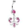 Pink Gem Elaborate French Swirls Dangle Belly Ring