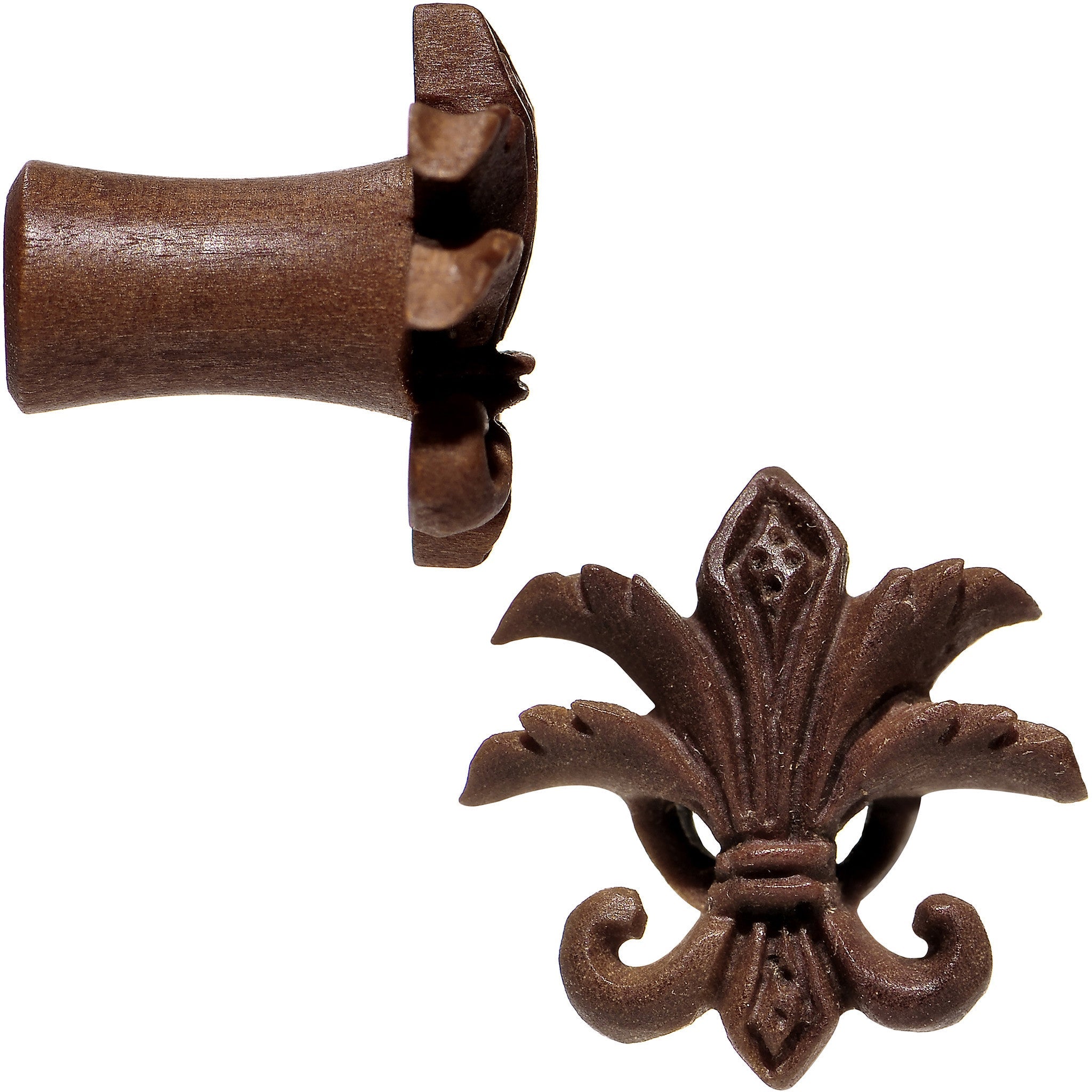 2G Organic Wood Fleur-De-Lis Hand Carved Plug Set