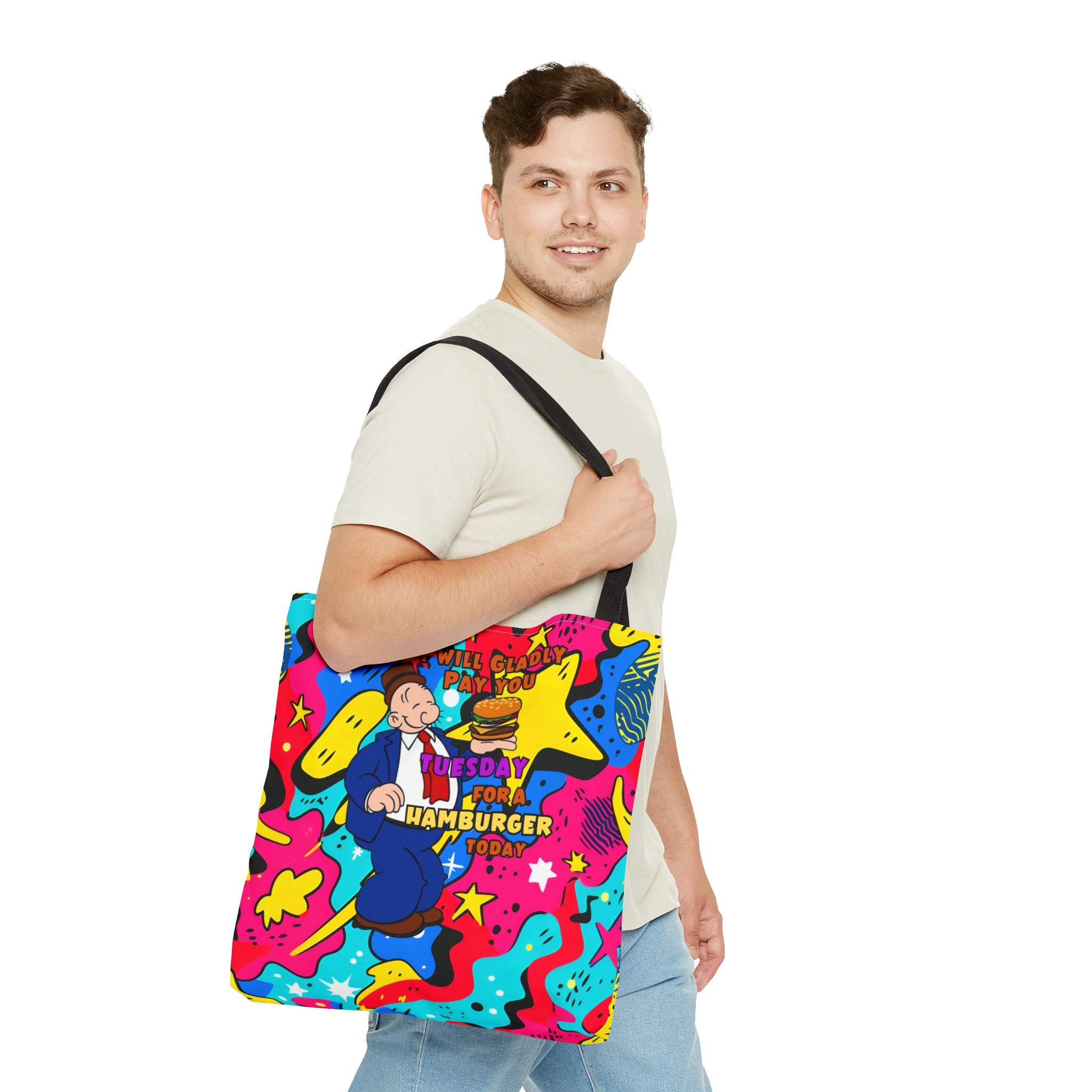 Abstract Comic Pop  AOP Tote Bag featuring Wimpy and his beloved hamburger