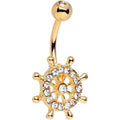Clear Cubic Zirconia 14K Gold Plated Skippers Wheel Belly Ring
