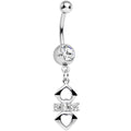 Clear Cubic Zirconia Double Heart Cut Out Dangle Belly Ring