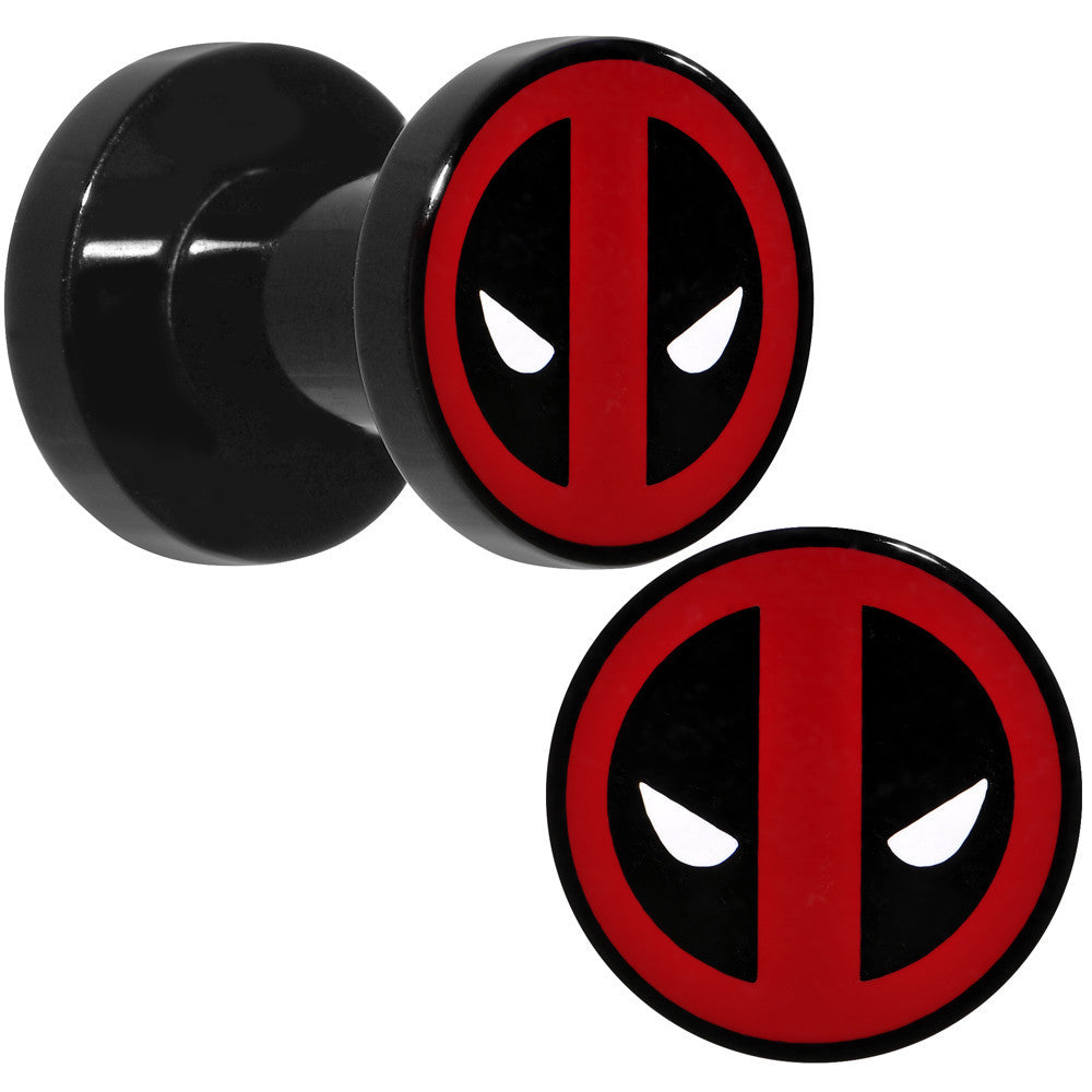 4G Black Acrylic Licensed Deadpool Logo Screw Fit Plug Set