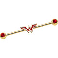 Red Gem Gold Plated Licensed Wonder Woman Logo Industrial Barbell