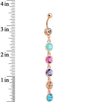 Multi Gem Rose Gold Plated Skinny Line Drop Dangle Belly Ring