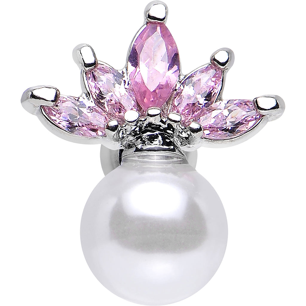 Pink CZ Imitation White Pearl Jeweled Crown Tragus Cartilage Earring