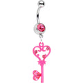 Pink Gem Pink Heart Key to Unlock Love Dangle Belly Ring