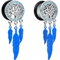 9/16 Blue Gem Steel Single Flare Tree of Life Dangle Plug Set