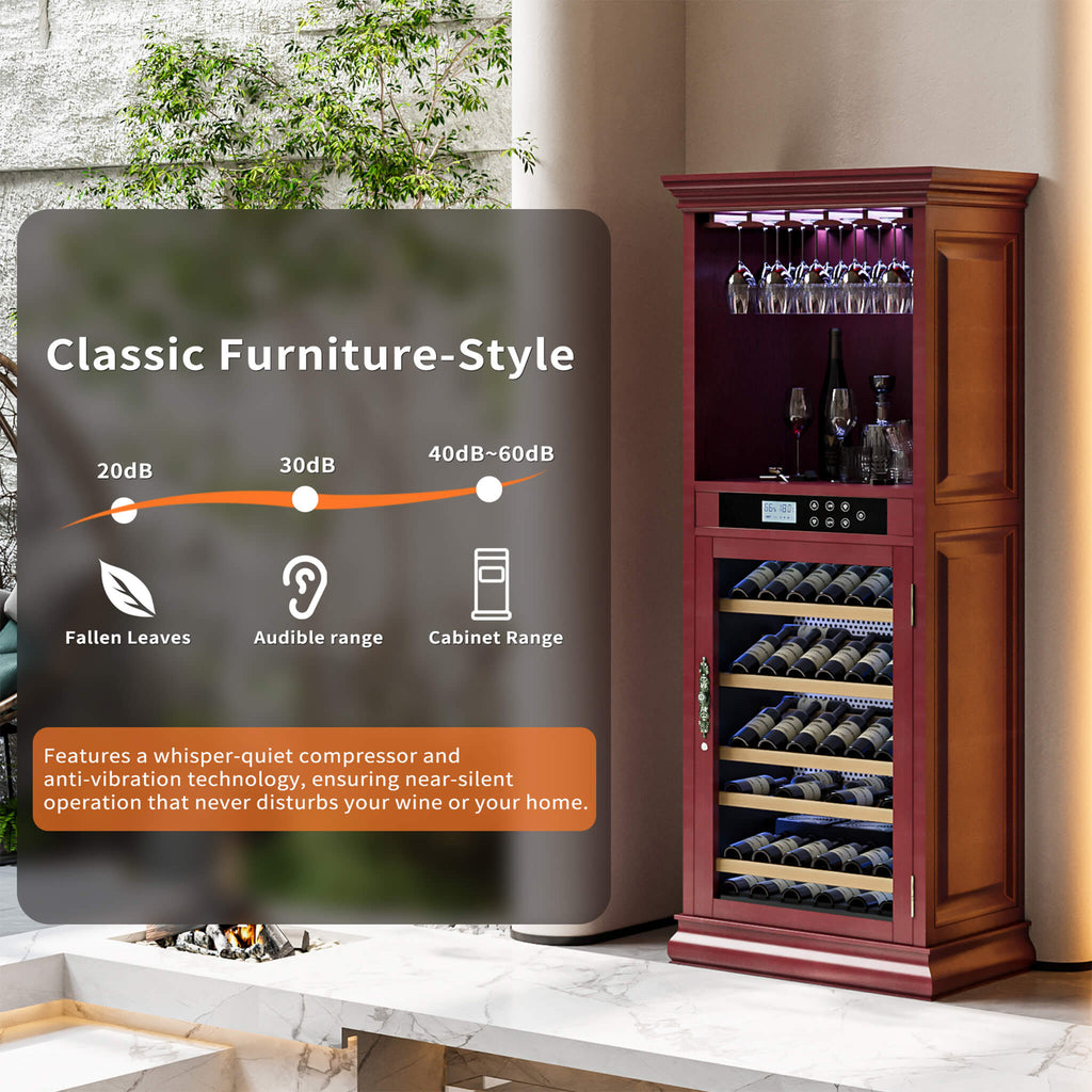 Nuvia 56-Bottle 7.5 Cu.Ft Single-Zone Multi-Tiered Wooden Wine Cooler Cabinet With Humidity And Temperature Controls (SAK73195)