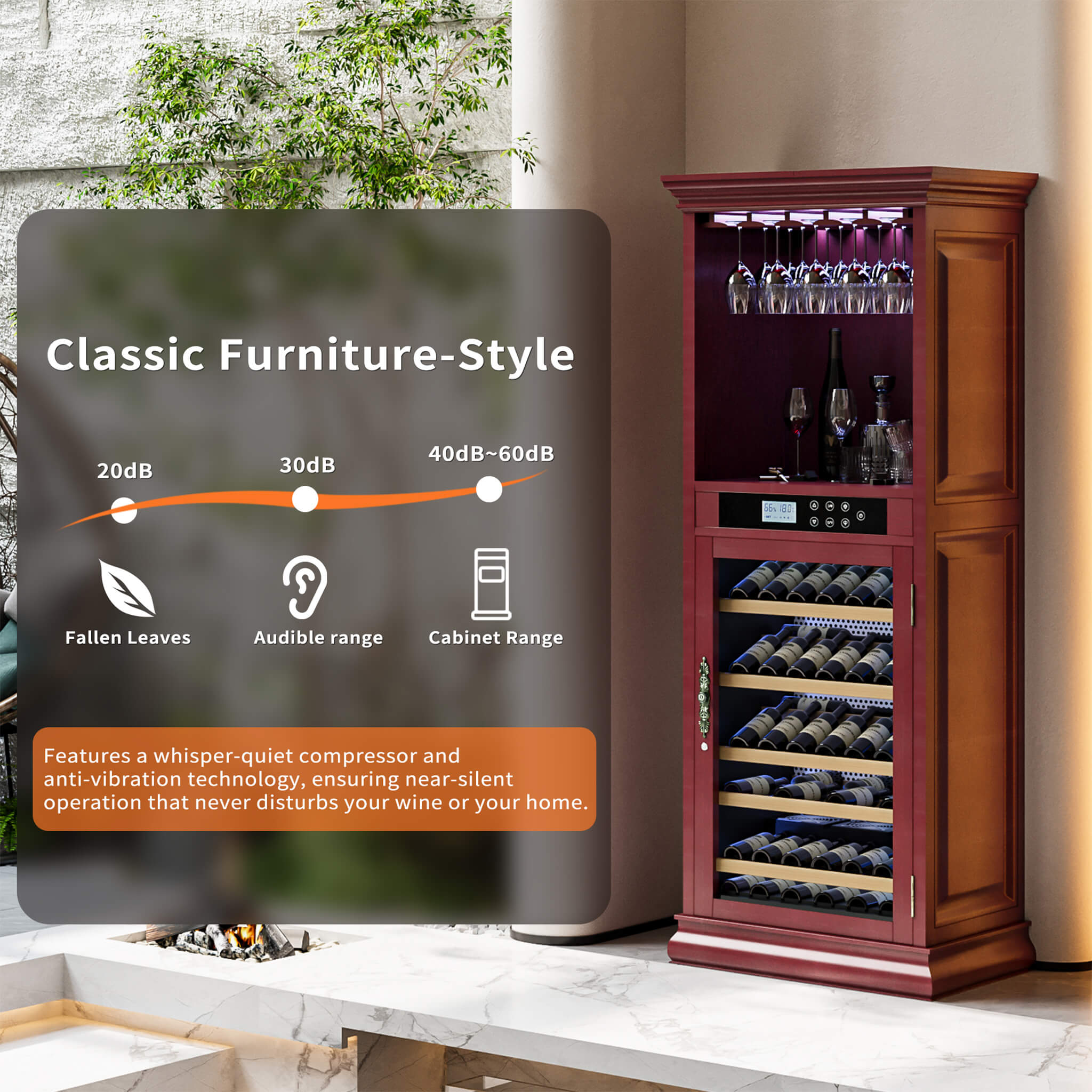 Nuvia 56-Bottle 7.5 Cu.Ft Single-Zone Multi-Tiered Wooden Wine Cooler Cabinet With Humidity And Temperature Controls (SAK73195)