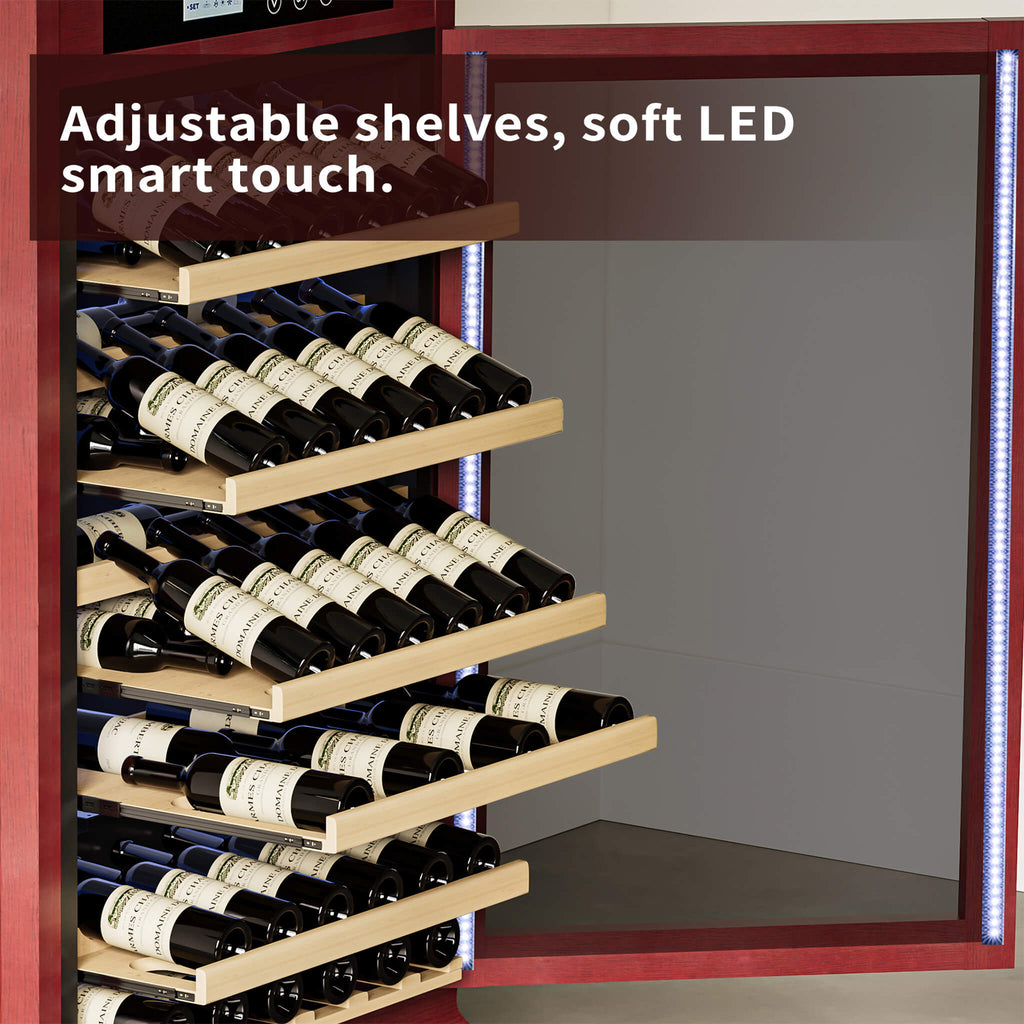 Nuvia 56-Bottle 7.5 Cu.Ft Single-Zone Multi-Tiered Wooden Wine Cooler Cabinet With Humidity And Temperature Controls (SAK73195)