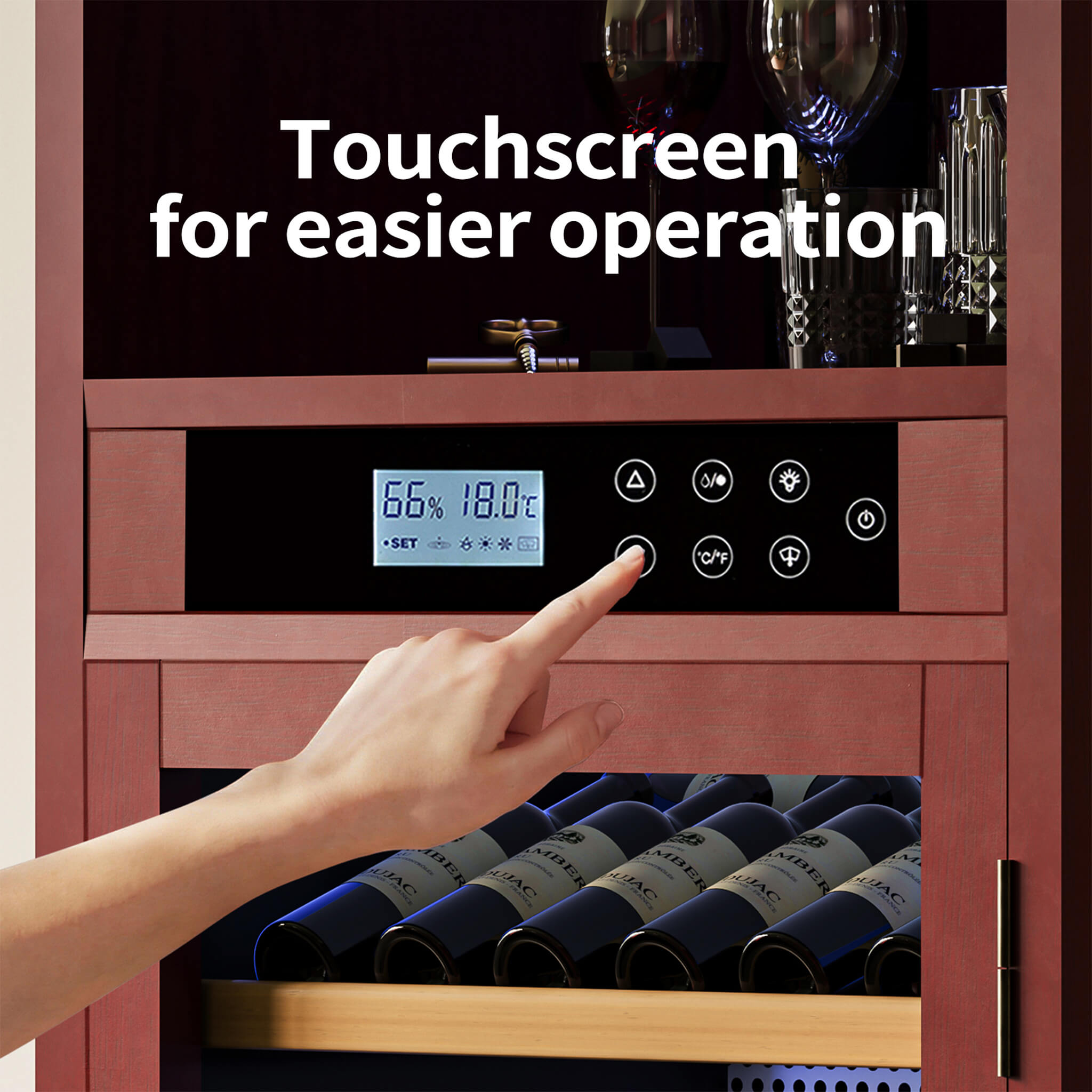 Nuvia 56-Bottle 7.5 Cu.Ft Single-Zone Multi-Tiered Wooden Wine Cooler Cabinet With Humidity And Temperature Controls (SAK73195)