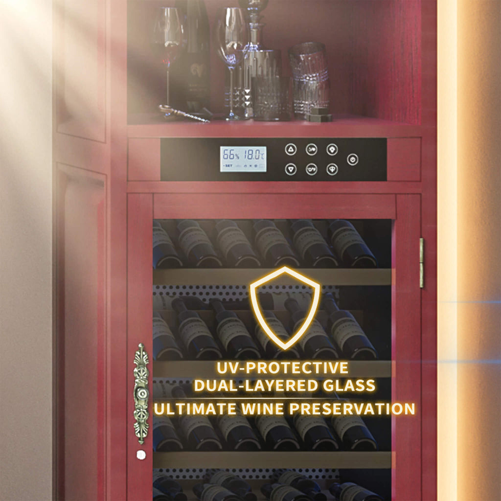 Nuvia 56-Bottle 7.5 Cu.Ft Single-Zone Multi-Tiered Wooden Wine Cooler Cabinet With Humidity And Temperature Controls (SAK73195)