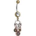 Antiqued Brass Steampunk Padlock Heart and Gears Dangle Belly Ring