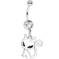 Clear Gem Kitten Dangle Belly Ring