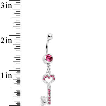 Pink Gem Key to Unlock Love Dangle Belly Ring