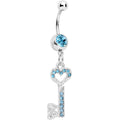 Aqua Gem Key to Unlock Love Dangle Belly Ring