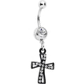Clear Gem Black Cross Dangle Belly Ring