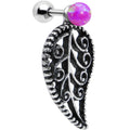 16G Pink Synthetic Opal Steel Leaf Cartilage Dangle Earring