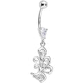 Clear Cubic Zirconia Palm Leaf Dangle Belly Ring