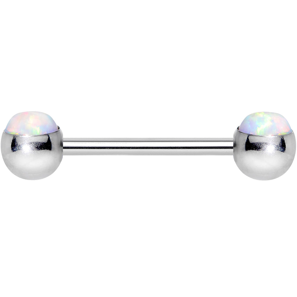 316L Stainless Steel White Synthetic Opal Nipple Barbell Set