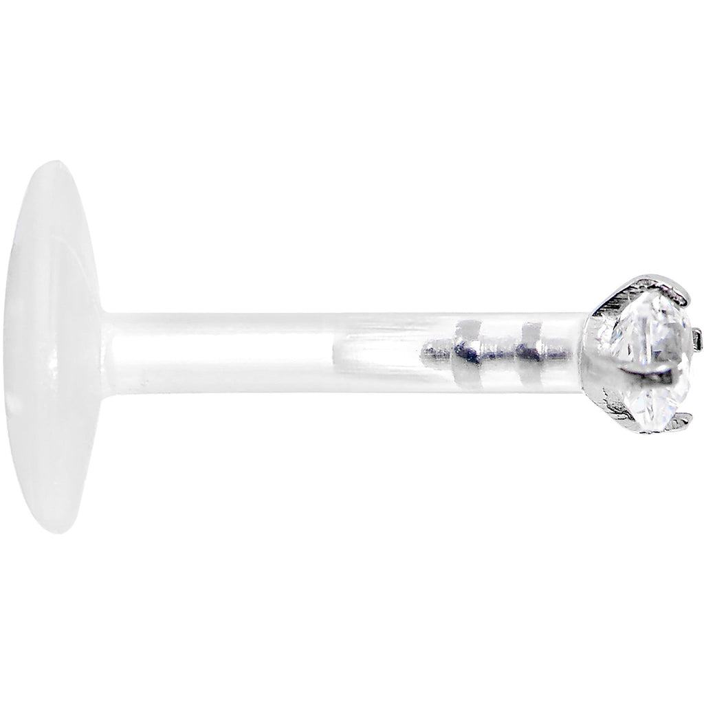 16G 5/16 925 Sterling Silver Bioplast Clear 2mm CZ Labret Monroe