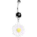 Black Cubic Zirconia White Daisy Flower Dangle Belly Ring