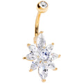 Clear Cubic Zirconia 14k Gold Plated Marquise Petals Flower Belly Ring