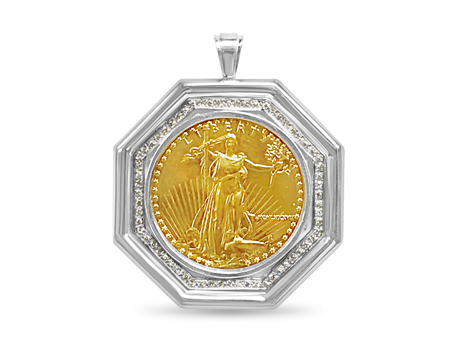 Fancy Solid White/Yellow/Rose Gold Handmade Coin Pendant , 1oz Coin ,