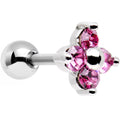 16G 1/4 Steel Quad Pink Gem Cartilage Tragus Barbell Earring