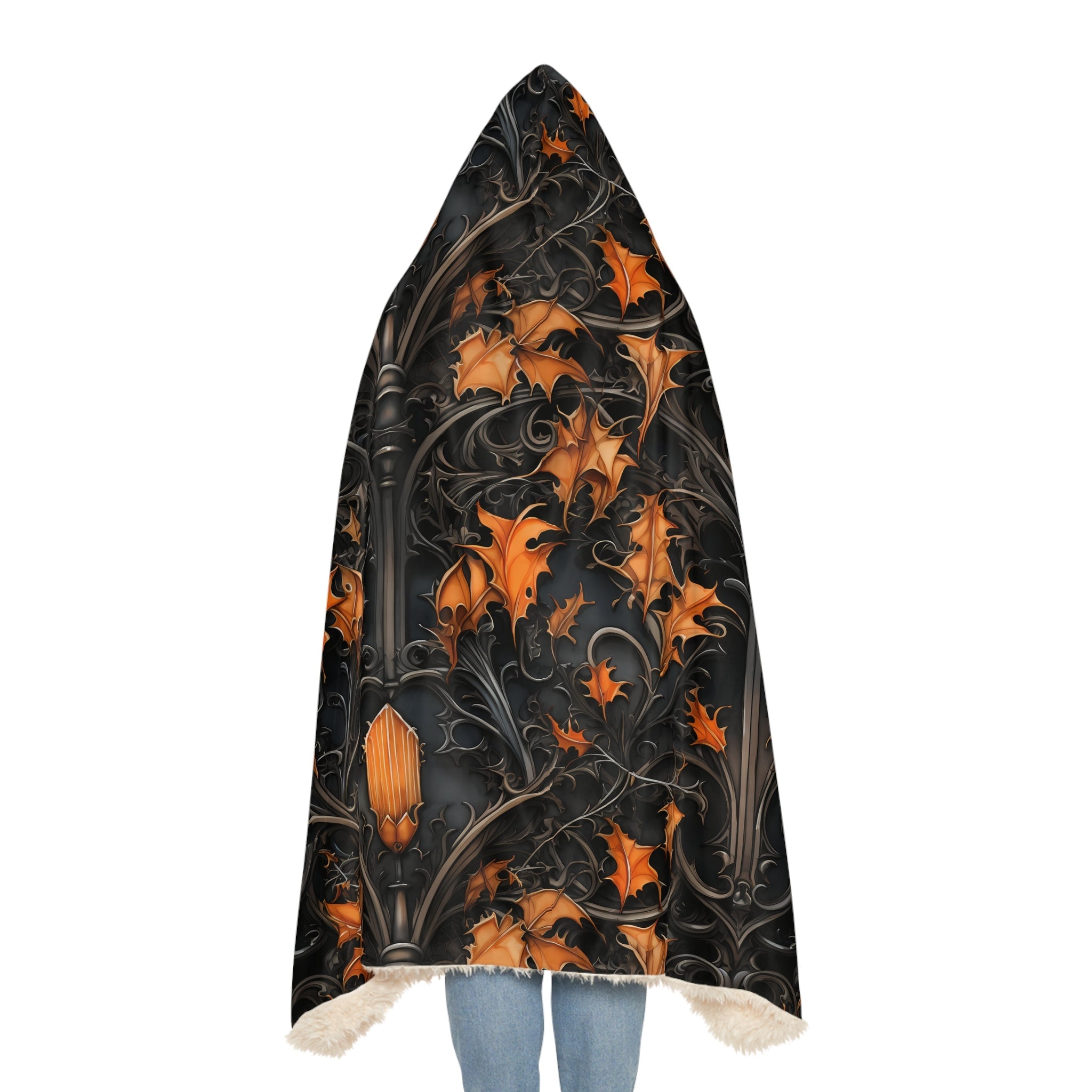 Timeless Elegance: AOP Snuggle Blanket with Black Columns and Golden Fallen Leaves 🍂✨