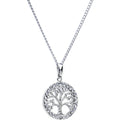 Stainless Chain Clear Gem Tree of Life Medallion Pendant Necklace