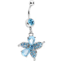 Blue Jeweled Tropical Flower Dangle Belly Ring