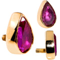 14G 14k Yellow Gold Dark Pink Teardrop Dermal Anchor Top