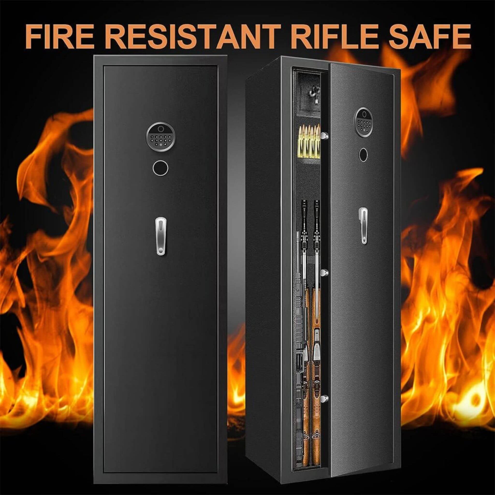 Heavy-Duty 57-Inch Anti-Theft Fireproof Biometric Gun Rifle Pistol Safe For Home, 11-12 Guns (SAK53816)