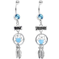 Aqua Gem Best Friends Dreamcatcher Dangle Belly Ring Set