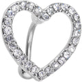 Clear Cubic Zirconia Hollow Heart Top Mount Belly Ring
