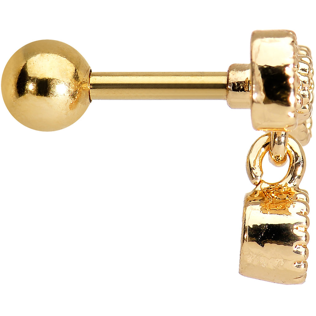 16G Gold Anodized Stainless Steel CZ Bow Tragus Earring