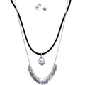 Burnished Silver Clear Necklace and Stud Earring Set