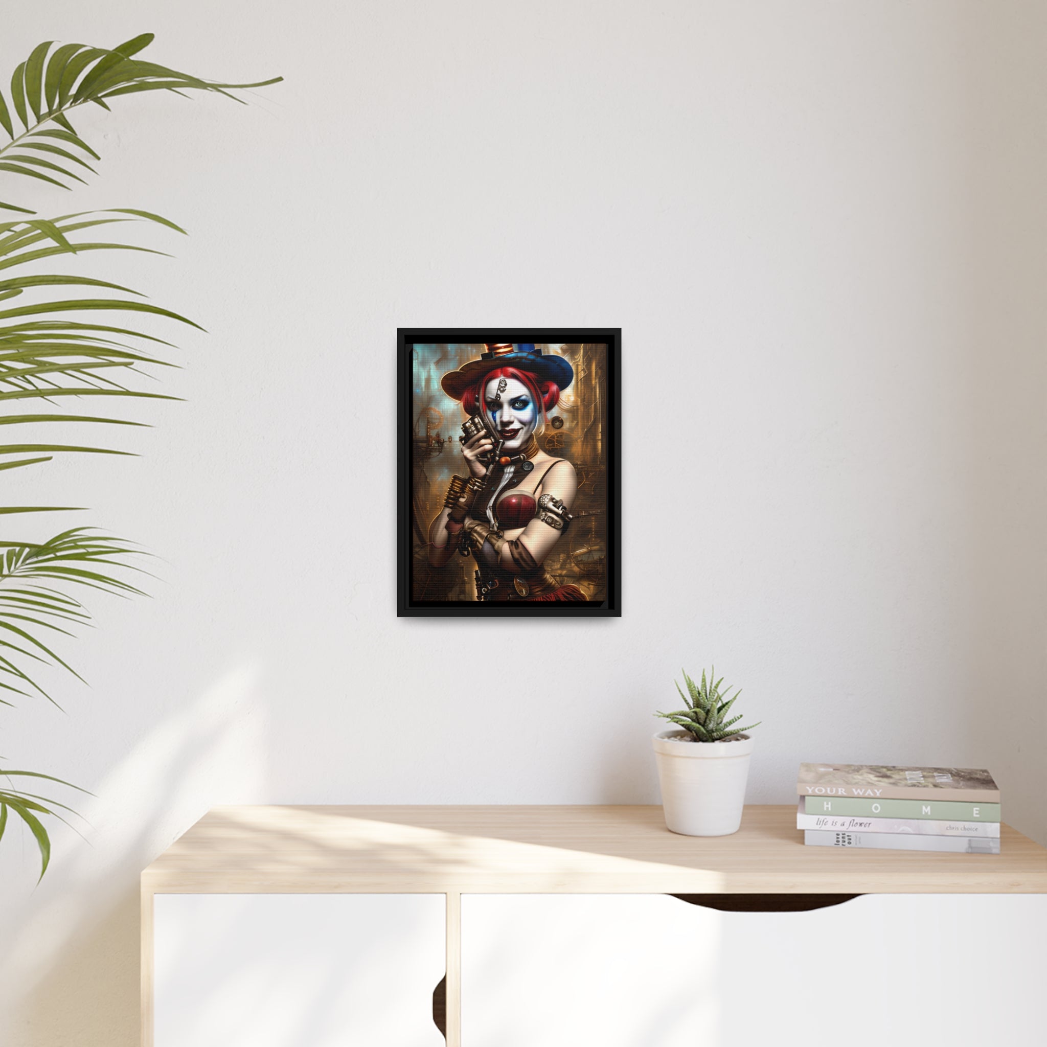 Hyper Realistic Steampunk Harley Quinn Matte Canvas, Black Frame