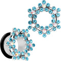 18mm Aqua and Aurora Gem Snowflake Steel Tunnel Plug Set