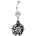 Clear Czech Stone Black Intricate Snowflake Dangle Belly Ring