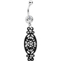 Clear Czech Stone Black Victorian Design Dangle Belly Ring