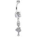Clear Gem Studded Cupid Arrow Pierced Heart Dangle Belly Ring