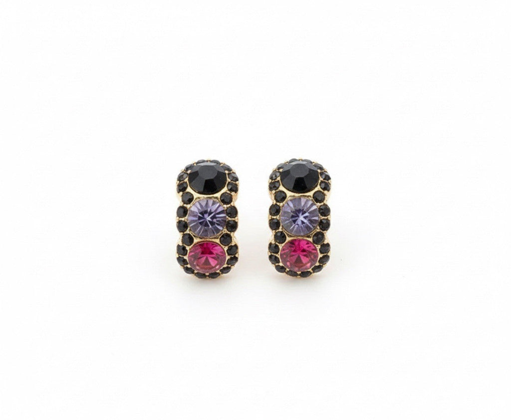 Vintage Style Black Purple & Pink Cubic Zirconia Stud Earrings